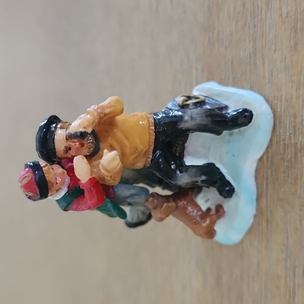 Vintage Mini Winter Scene Figurine | Boy father Dog Binocular in Snow